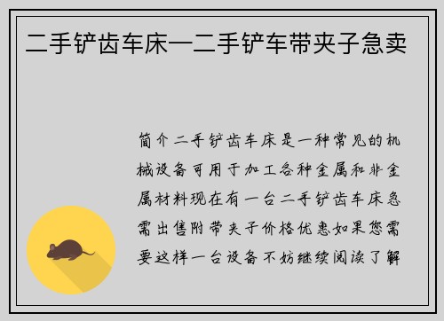 二手铲齿车床—二手铲车带夹子急卖