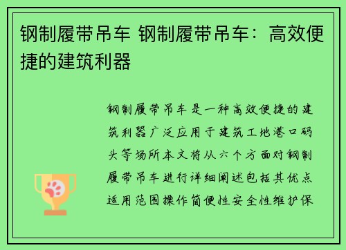 钢制履带吊车 钢制履带吊车：高效便捷的建筑利器